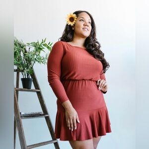 Maison Tara Rust Long Sleeve Fit & Flare Dress – Size 12